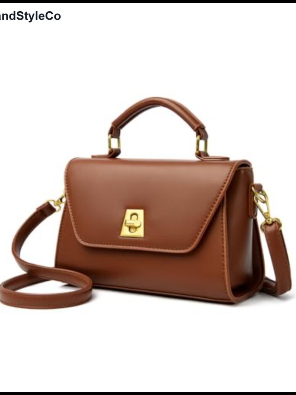 Vintage Leather Satchel Handbag Top Handle Crossbody Bag with Gold Turn Lock